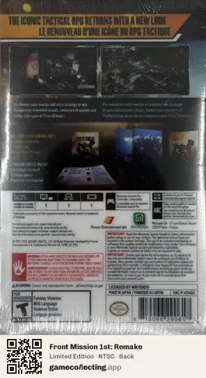 Front Mission 1st: Remake Nintendo Switch, NTSC box back