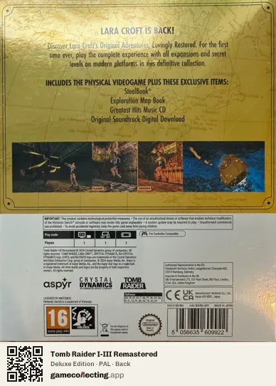 Tomb Raider I-III Remastered Nintendo Switch, PAL box back