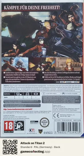 Attack on Titan 2 Nintendo Switch, Germany box back