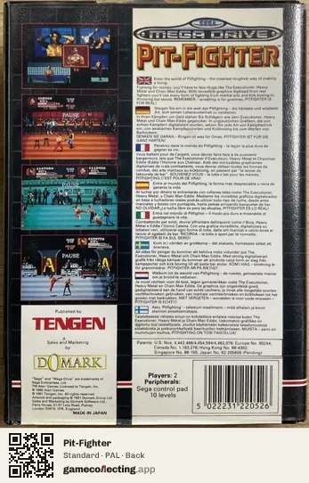 Pit-Fighter Sega Mega Drive / Genesis, PAL box back
