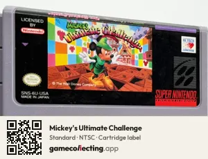 Mickey's Ultimate Challenge Super Nintendo Entertainment System, NTSC cartridge label