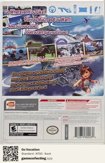 Go Vacation Nintendo Wii, NTSC box back