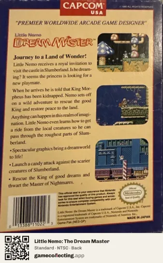 Little Nemo: The Dream Master Nintendo Entertainment System, NTSC box back