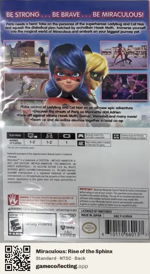 Miraculous: Rise of the Sphinx Nintendo Switch, NTSC box back