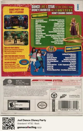 Just Dance: Disney Party Nintendo Wii, NTSC box back