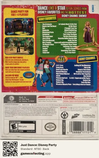 Just Dance: Disney Party Nintendo Wii, NTSC box back