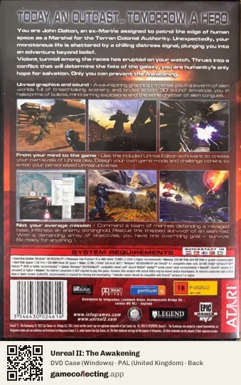 Unreal II: The Awakening Computer, United Kingdom box back