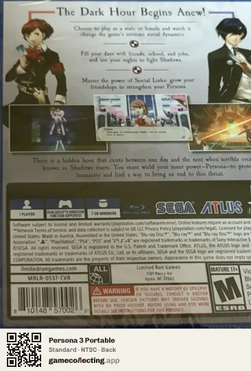 Persona 3 Portable PlayStation 4, NTSC box back