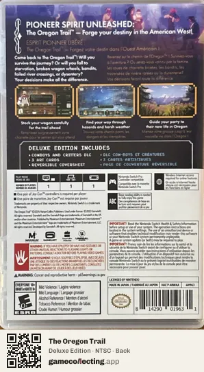 The Oregon Trail Nintendo Switch, NTSC box back