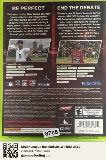 Major League Baseball 2K12 / NBA 2K12 Xbox 360, NTSC box back