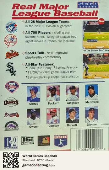World Series Baseball Sega Mega Drive / Genesis, NTSC box back