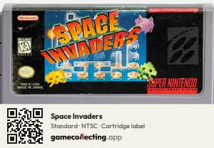 Space Invaders Super Nintendo Entertainment System, NTSC cartridge label
