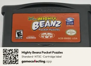 Mighty Beanz Pocket Puzzles Game Boy Advance, NTSC cartridge label