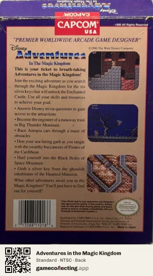 Adventures in the Magic Kingdom Nintendo Entertainment System, NTSC box back