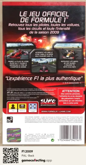 F1 2009 PlayStation Portable, PAL box back