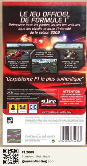 F1 2009 PlayStation Portable, PAL box back
