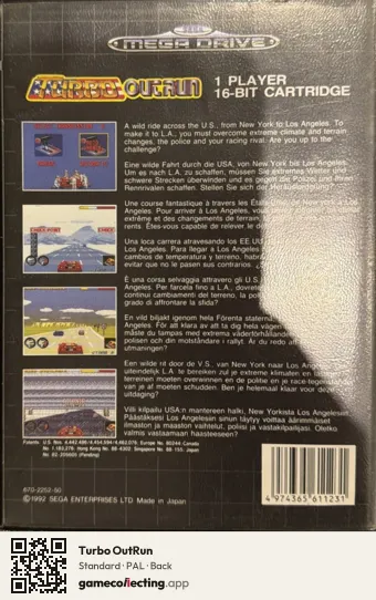 Turbo OutRun Sega Mega Drive / Genesis, PAL box back