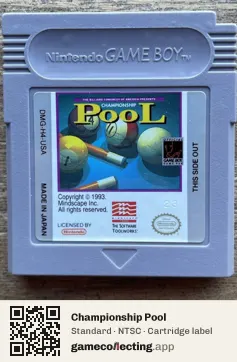 Championship Pool Game Boy, NTSC cartridge label