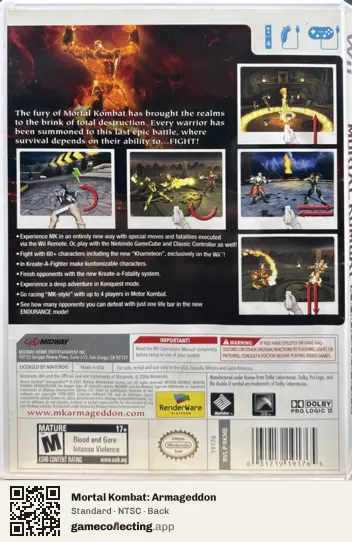 Mortal Kombat: Armageddon Nintendo Wii, NTSC box back