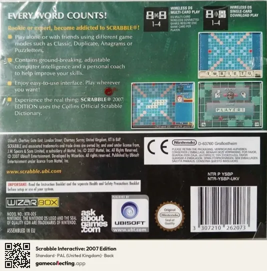 Scrabble Interactive: 2007 Edition Nintendo DS, United Kingdom box back