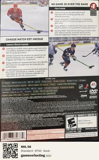 NHL 08 PlayStation 2, NTSC box back