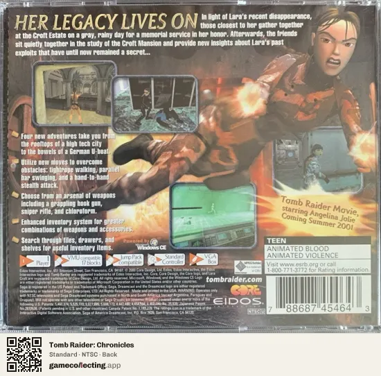 Tomb Raider: Chronicles Sega Dreamcast, NTSC box back