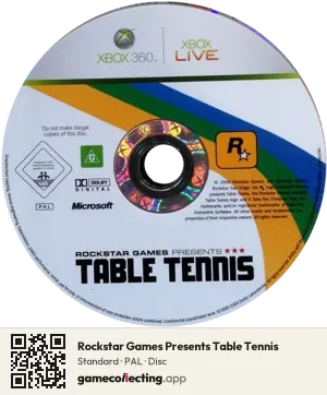 Rockstar Games Presents Table Tennis Xbox 360, PAL disc