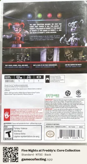 Five Nights at Freddy's: Core Collection Nintendo Switch, NTSC box back