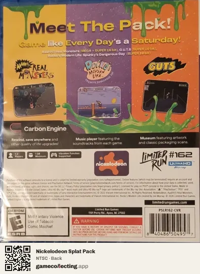 Nickelodeon Splat Pack PlayStation 5, NTSC box back