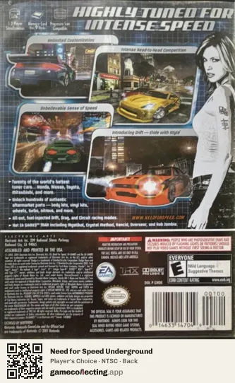 Need for Speed Underground Nintendo GameCube, NTSC box back