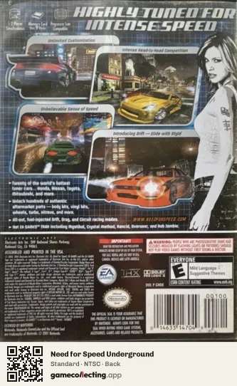 Need for Speed Underground Nintendo GameCube, NTSC box back