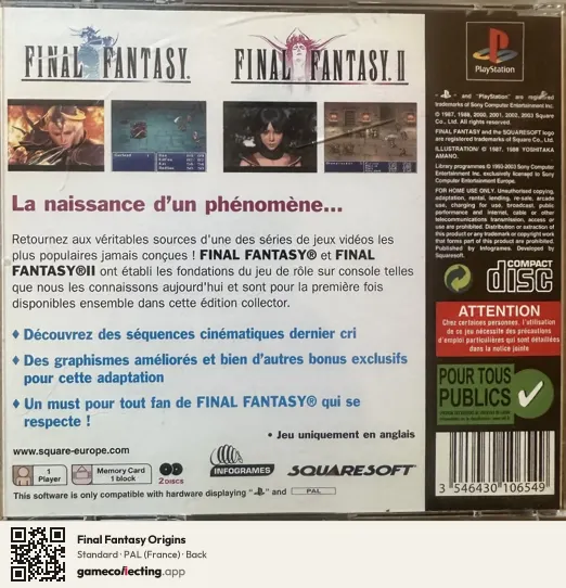 Final Fantasy Origins PlayStation, France box back