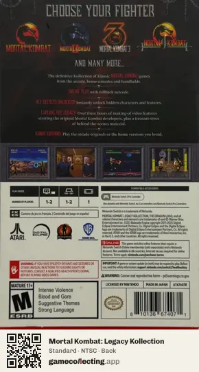 Mortal Kombat: Legacy Kollection Nintendo Switch 2, NTSC box back