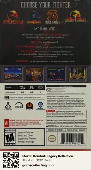 Mortal Kombat: Legacy Kollection Nintendo Switch 2, NTSC box back