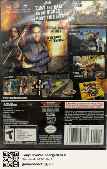 Tony Hawk's Underground 2 Nintendo GameCube, NTSC box back