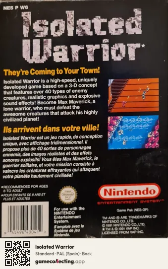 Isolated Warrior Nintendo Entertainment System, Spain box back