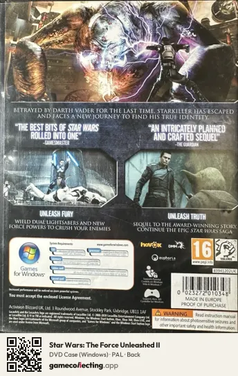 Star Wars: The Force Unleashed II Computer, PAL box back