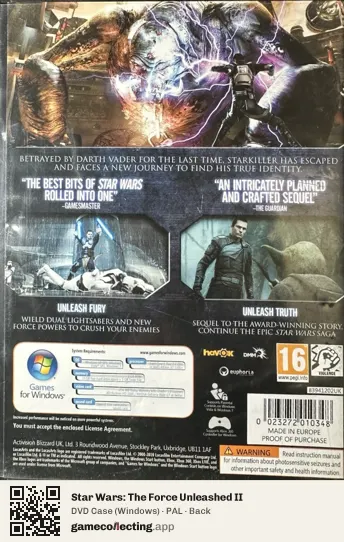 Star Wars: The Force Unleashed II Computer, PAL box back