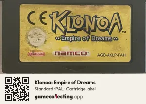 Klonoa: Empire of Dreams Game Boy Advance, PAL cartridge label