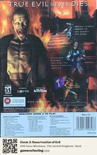 Doom 3: Resurrection of Evil Computer, United Kingdom box back