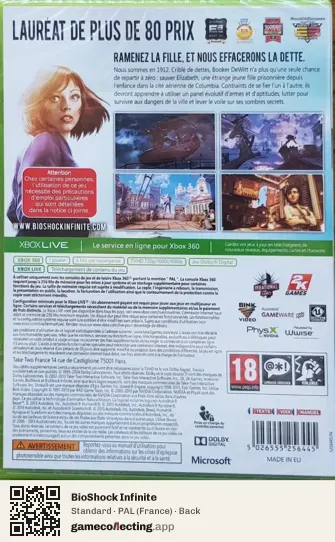 BioShock Infinite Xbox 360, France box back