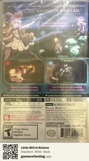 Little Witch Nobeta Nintendo Switch, NTSC box back