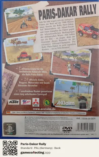 Paris-Dakar Rally PlayStation 2, Germany box back