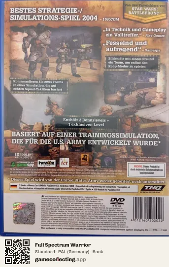 Full Spectrum Warrior PlayStation 2, Germany box back