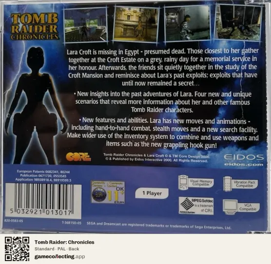 Tomb Raider: Chronicles Sega Dreamcast, PAL box back