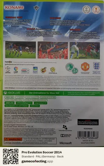Pro Evolution Soccer 2014 Xbox 360, Germany box back
