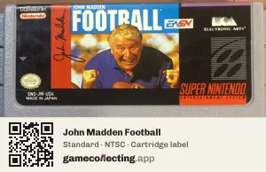 John Madden Football Super Nintendo Entertainment System, NTSC cartridge label