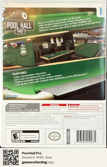 Pool Hall Pro Nintendo Wii, NTSC box back