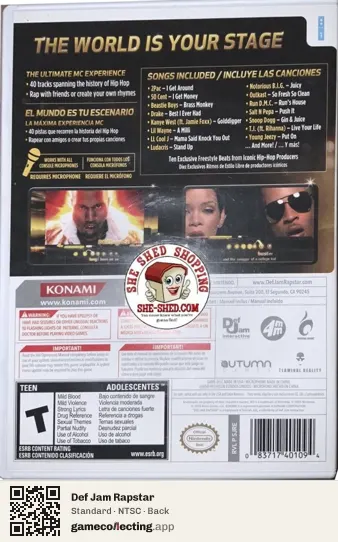 Def Jam Rapstar Nintendo Wii, NTSC box back