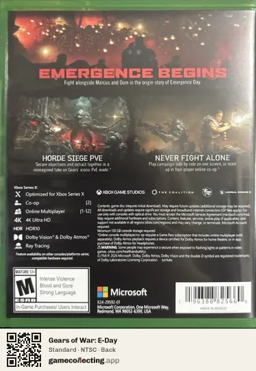 Gears of War: E-Day Xbox Series X, NTSC box back
